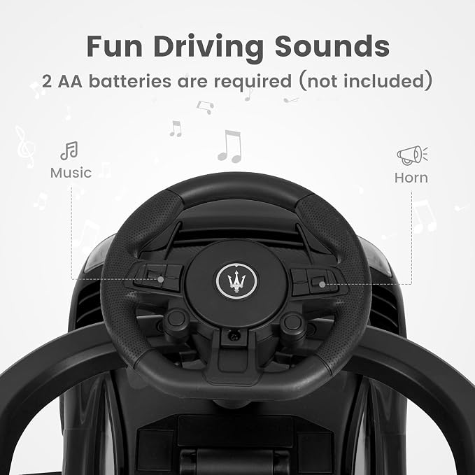 OLAKIDS Push Car for Toddlers, Licensed Maserati 3 in 1 Baby Ride on Sliding with Parent Control Handle, Universal Wheels Safe Guardrails Under Seat Storage, Kids Walking Toy with Music Horn (Black)