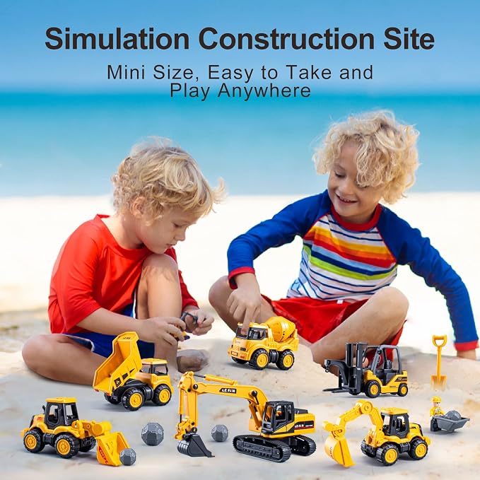 duturpo Mini Construction Trucks for Toddlers, Construction Vehicles Site for Kids Engineering Cars Toys Playset, Excavator, Bulldozer, Forklift, Dump Truck, Mixer Truck, Gift for Boys Girls Children