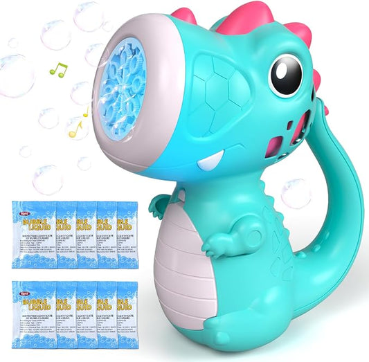 Bubble Machine Wand for Boys Girls, Dinosaur Bubble Machine Maker Blower Toys with Light & Music, Toddler Outdoor Toys for 2 3 4 5 Year Old Boy Girl Birthday Gifts Bubble Solution - Blue