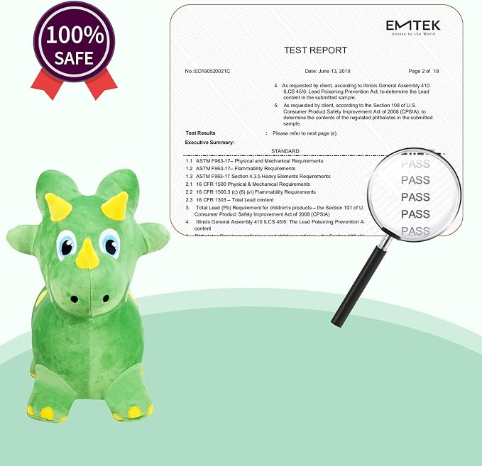 INPANY Bouncy Horse, Dinosaur Hopper Toys, Toddler Plush Bouncing Animal, Dinosaur Birthday Party Decorations, Inflatable Ride on Rubber Triceratops Bouncer, Outdoor for 2 3 4 Yr Boy Girl
