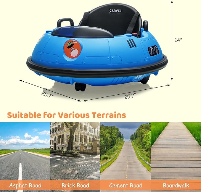 Garvee 12V Kids Ride On Bumper Car with Parental Remote Control, 360° Spin Electric Toddler Bumping Car, LED Lights, Safety Belt & Music, Ride On Cars for 18 Months+ Toddlers