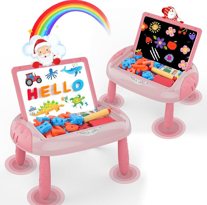 MAYESAR Magnetic Drawing Board for Toddlers 1-3, Double-Sided Toddler Art Easel with Magnetic Letters and Numbers, Chalkboard Learning Toy Gift for 1-3 Year Old Girls, Pink