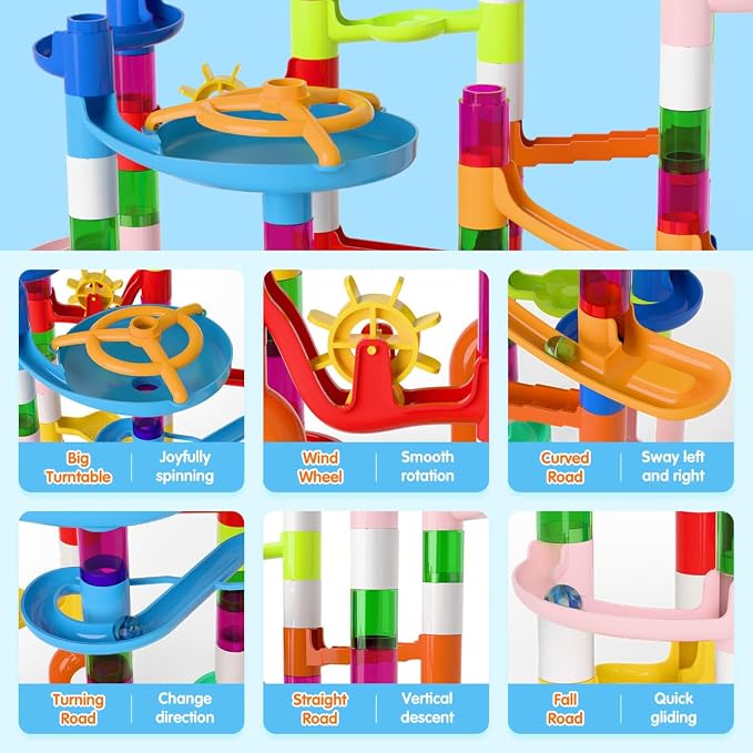 Ifollower Marble Run Kit, 135pcs Marble Maze Game Construction Building Toys for Kids, Marble Track Race Set STEM Learning Toys Gift for Boys Girls 3 4 5 6 7 8 9 10+