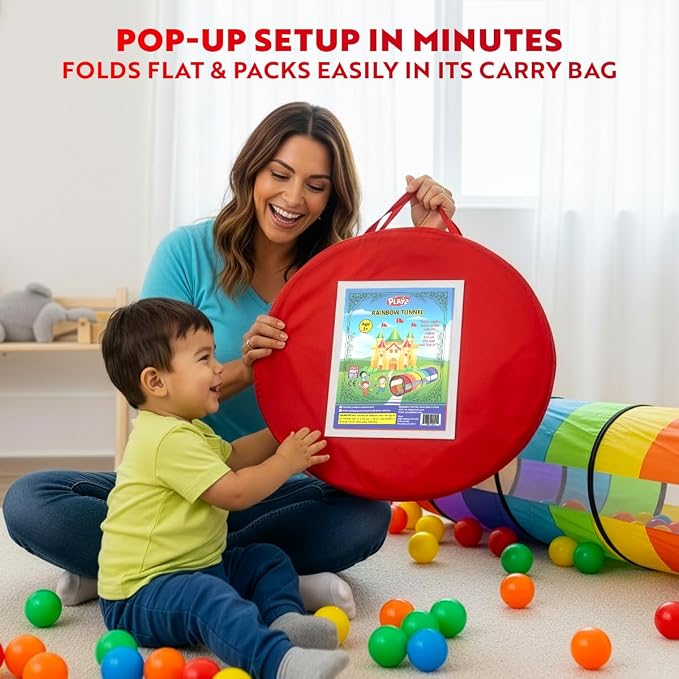 Extra-Large Play Tunnel for Toddlers 1-3 Years – Pop-Up Baby Crawl Tube, Sensory Activity, Indoor & Outdoor Kids Toy, Collapsible for Easy Storage
