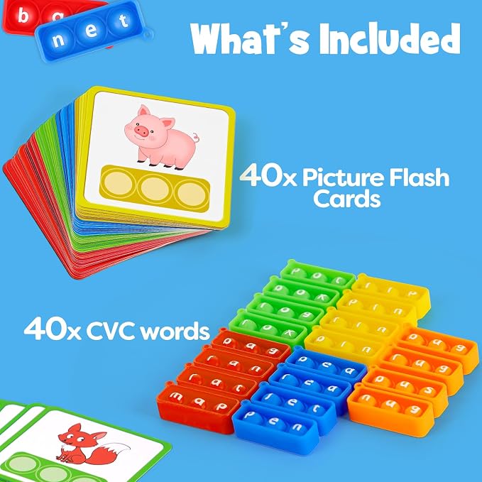 Aizweb CVC Word Games Kindergarten,Phonics Games for Kids Ages 3-8,CVC Flashcards for Preschool Special Education Classroom Supplies,Reading&Spelling Activity Phonics Manipulatives for Kids