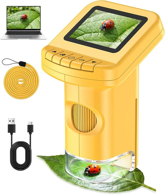 1200X Handheld Microscope for Kids, Portable Kids Microscope HD Screen Video Record, Pocket Digital Microscope STEM Educational Toys, Birthday Gifts for Ages 6-12 Boys Girls
