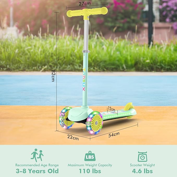 TONBUX Kids Scooter for Ages 3-5, Toddler Scooter with Light-Up Deck and Wheels, Adjustable 4-Level Height 3-Wheel Scooters for Kids, Lean-to-Steer Design