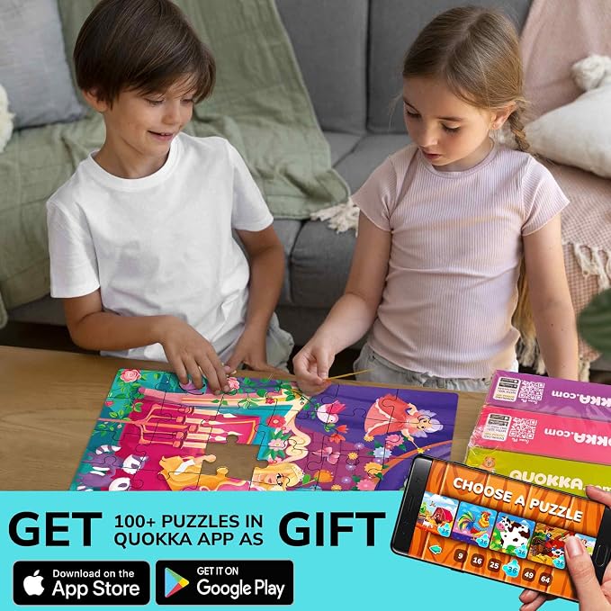 QUOKKA Puzzles for Kids Ages 4-6 – 4-Pack 60-Piece Puzzles for Kids – Fairy Tale Jigsaw Puzzle Set – Toddler Puzzle Ages 4-6 – Educational Learning Toys – FSC Certified – Gift for 5 Year Olds