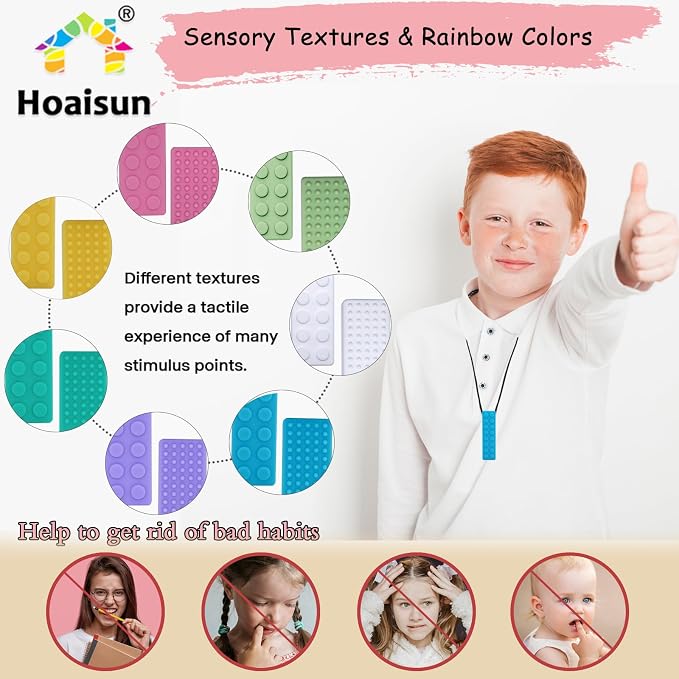 Chew Necklaces for Sensory Kids, Chewy Necklace Sensory Bundle for Boys and Girls with Chewing, Teething, Biting, ADHD, Autism, Silicone Oral Motor Chew Teether Fidget Toys for Adults 7 Pack