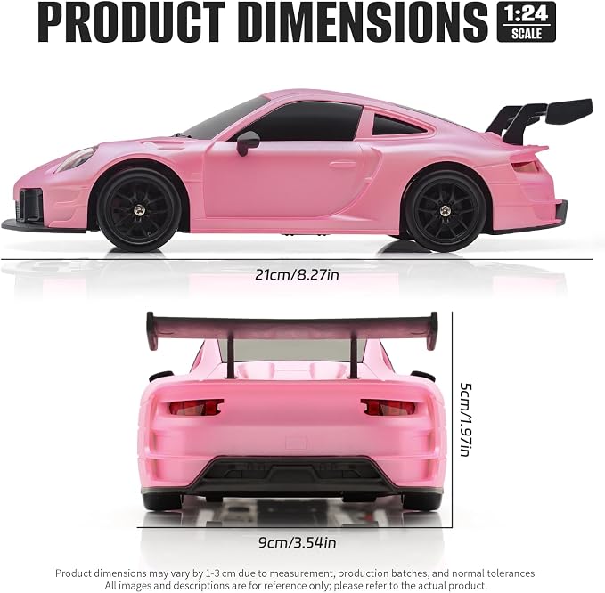 RC Drift Car, 1:24 4WD Remote Control Cars Vehicle with LED Light,2.4GHz 20KM/H High Speed RC Cars with Two Batteries & Drifting Tires Racing Sport Toy for Adults Boys Girls Kids Pink