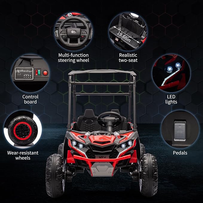 Garvee 24V 2-Seater Kids Ride on Car with Remote Control 4WD Electric Truck with Sun Shade Ride on Toy Off-Road UTV with 4-Wheel Shock Absorber, LED Lights, Music