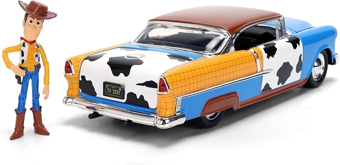 Jada Toy Story Woody 1955 Chevrolet Bel Air Die-Cast Car with Figure 1:24 Scale – Hollywood Rides Collectible Toys