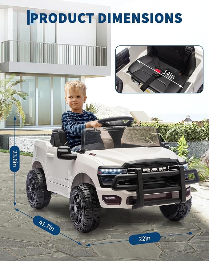 Garvee Kids Ride On Cars, Licensed RAM 12V Electric Ride On Truck Car w/Remote Control, Electric Pickup Car for Toddlers, Spring Suspension, LED Lights, Music, Ride On Toys for Boys Girls