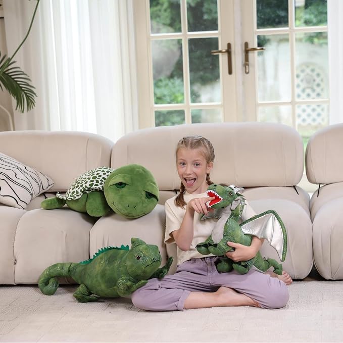 Giant Dragon Plush Toy, 24 Inch Soft Large Drgon Stuffed Animal for Kids Boys Girls, Green Dinosaur Plushies as Christmas Birthday Gift