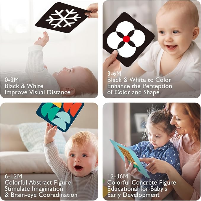 hahaland Contrast Flash Cards for Infants 0-36 Months, Newborn Sensory Visual Stimulation Tummy Time Baby Gift, Educational Brain Development Toys, Black and White Activity Cards 80 Cards