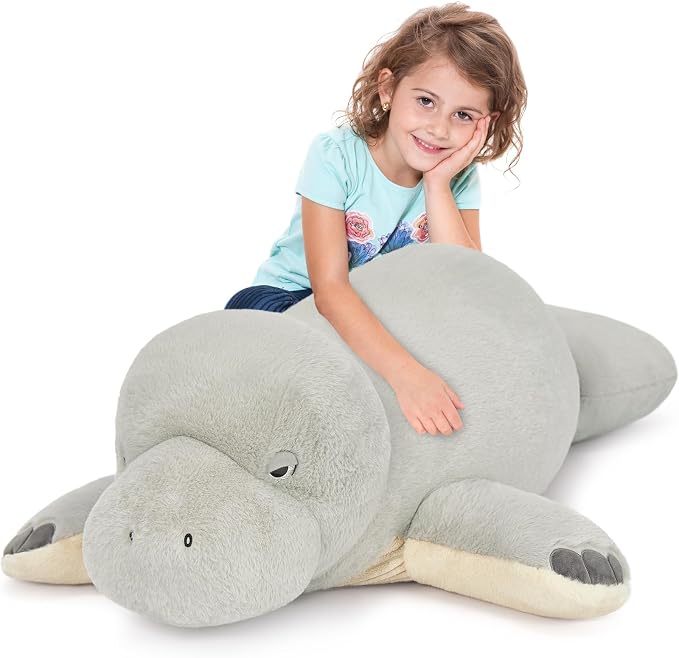 MorisMos 47 Inch Giant Manatee Stuffed Animal, Grey Manatee Plush Toy, Soft Sea Cow Plush Body Pillow for Sleeping, Cuddles & Home Decor, Christmas Birthday Gift for Kids Adults