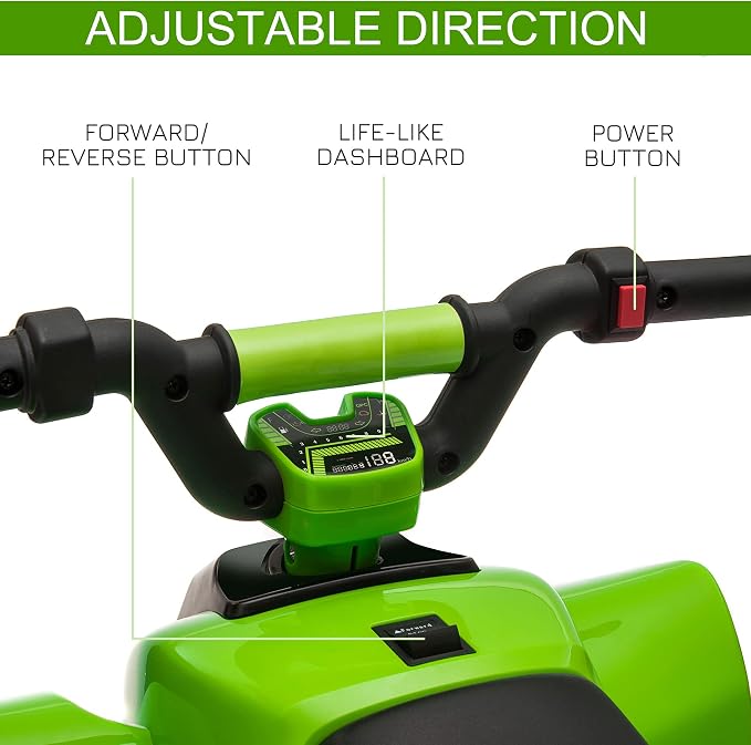 Aosom 6V Kids ATV 4-Wheeler Ride on Car, Electric Motorized Quad Battery Powered Vehicle with Forward/Reverse Switch for 18-36 Months Old Toddlers, Green