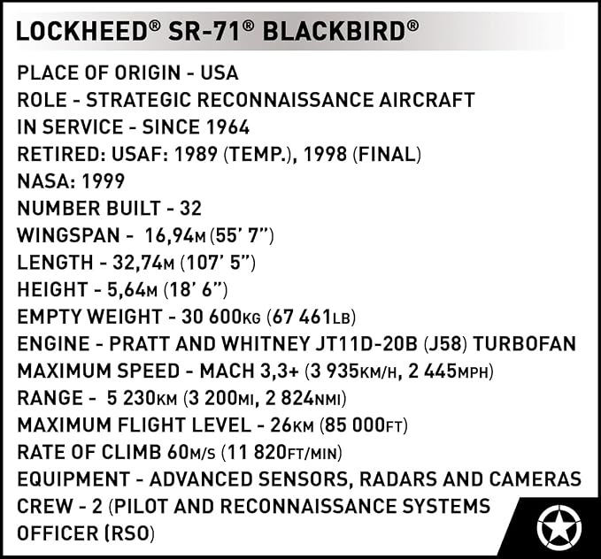 COBI Armed Forces Lockheed® SR-71® Blackbird® Executive Edition Building Set, 1424 Pieces