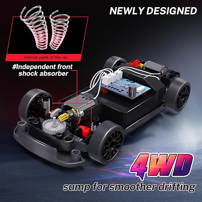 ACAMMZAR RC Drift Car, 1:24 Remote Control Car for Kids, 20KM/H 4WD High Speed RC Cars with Lights, Extra Racing Tires, Vehicle for Adults Boys Girls, Black