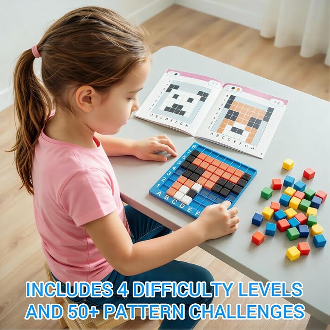 Pixel Art Kit for Kids Ages 5-8-12 – STEM Building Toy with 400+ Colorful Cubes & Challenge Cards | Fine Motor Skills, Math & Coding Activities | Educational Science Gift for Boys and Girls