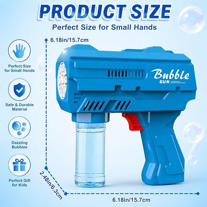 2 Pack LED Bubble Gun for Kids, Automatic Bubble Blower with 2 Refill Solutions, Leak-Proof Bubble Blaster Toy for Toddlers, Outdoor & Indoor Play, Ideal Easter & Birthday Gifts for Boys Girls Age 3-8