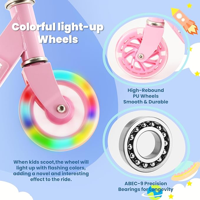 Scooter Toys for Kids Ages 6-12/3-5, Christmas Birthday Gifts for Girls Boys, Easy Folding Kids Scooter with 3 Levels Adjustable Handlebar