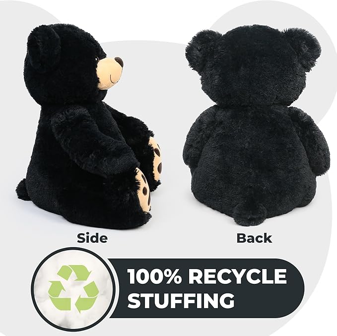 LotFancy Teddy Bear Stuffed Animals, 20 inch Soft Cuddly Cute Plushies, Plush Toys with Footprint Design, Stuffed Animals for Girls Kids Baby Toddlers, Baby Shower Easter Birthday Gift Decor, Black
