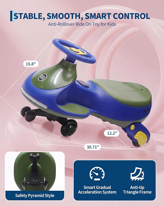 Garvee 12V Electric Wiggle Car for Kids, 2 in 1 Swing Car with Pedal, Anti-Rollover, Max Load 130Lbs,Flashing Wheels, Music,Rechargeable Battery Ride on Toy Indoor Outdoor for Toddlers, Blue