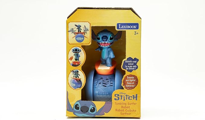 LEXiBOOK, Disney Stitch, The Interactive Surfer Stitch Robot – Self-Balancing, Light and Sound Effects, Portable Toy with Reactive Sensors, Blue, ROB01D