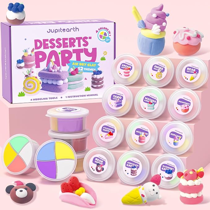 Air Dry Clay for Kids,12 Desserts Theme Party Foam Clay,Ultra Light Modeling Clay Kit, DIY Art and Home Party Favors for Boys & Girls (Dessert)