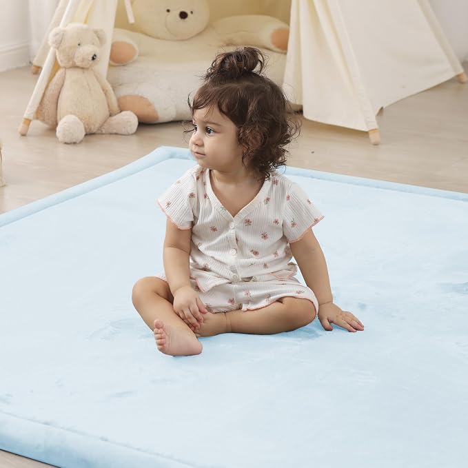 1.5" Thick Padded Baby Play Mat for Floor Tummy Time, Pro Soft Foam Activity Playroom Playmats, Easy Care with Non-Slip Safe for Infant Toddler Kids Crawling 59"x 71" (Blue)