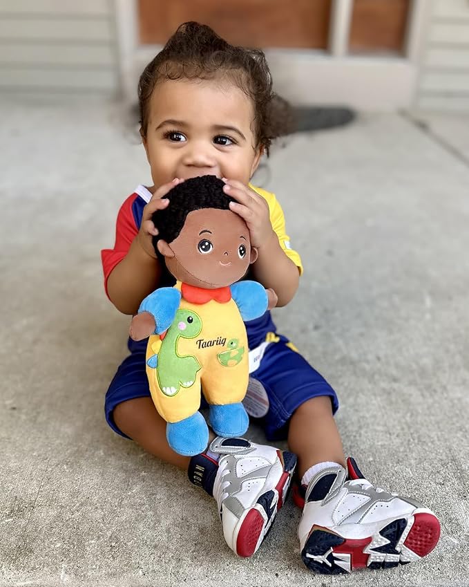 OUOZZZ 10" Soft Black Baby Boy Doll Set, Baby Doll Accessories Pretend Playset for Social Emotional Learning, 2 Year Olds Boy Birthday Gift