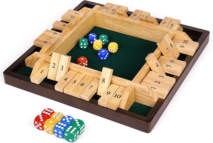 Kvintes 12 Inch Shut The Box Dice Game – Wooden Tabletop Board Game with Felt Mat, 10 Number Tiles & 8 Dice, Classic Bar Game, Family Game Night, Travel Game for Adults