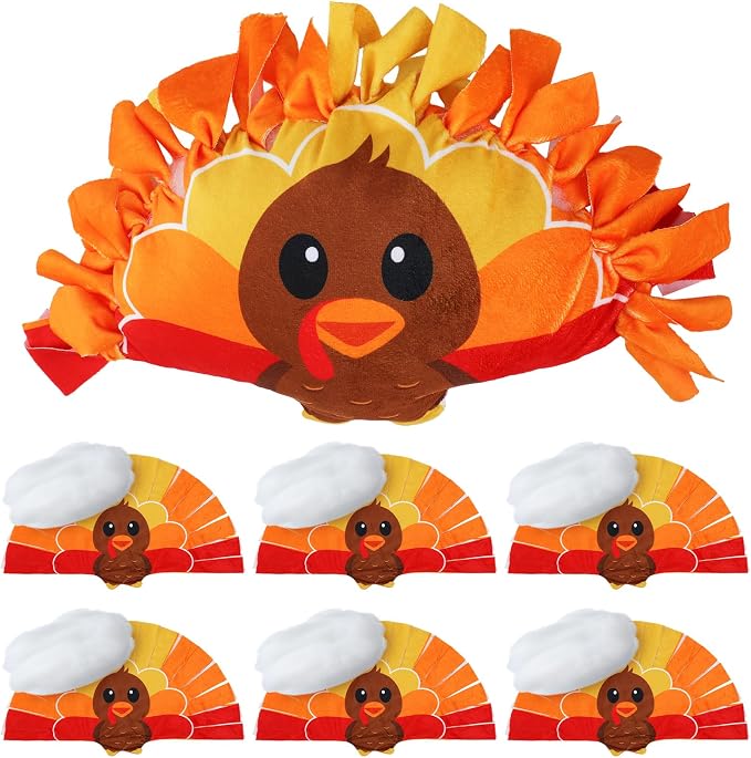 Weysat 6 Sets Thanksgiving Fall Turkey Tied Pillow Craft Kit DIY Turkey Pillow Craft Gifts with PP Cotton for Fall Harvest Thanksgiving Party Decor VBS School Favors Classroom Giveaways