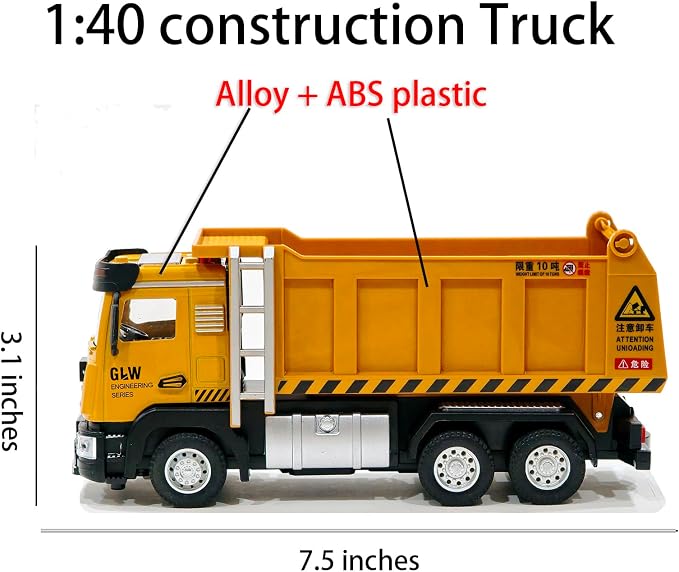 Construction Trucks Toy 1:40 Semi-Alloy Simulation Model Lights & Sounds Educational Engineering Vehicle for Kids Dump Truck