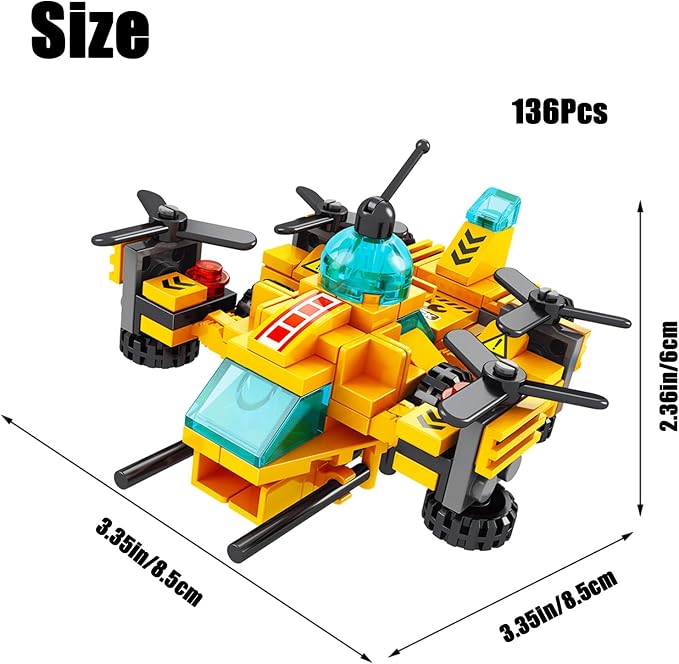 136-Piece Urban Engineering Building Blocks Set - Build 7 Cool Models: Construction Airplane, Vehicles, Submarine & More | STEM Toys for Kids Ages 6-12 | Creative Gift for Boys & Girls