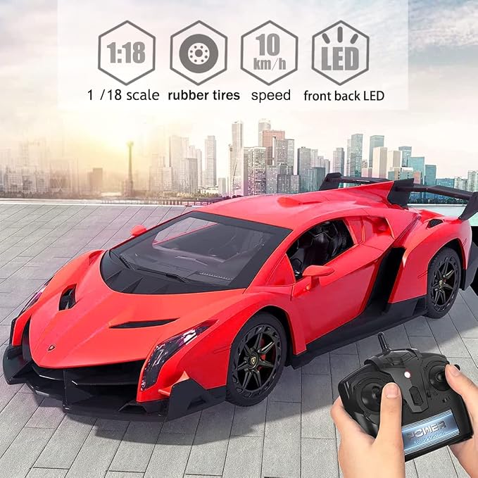 Remote Control Car RC Cars Racing Car 1:18 Licensed Toy RC Car Compatible with Lamborghini Model Vehicle for Boys 6,7,8 Years Old Halloween, red