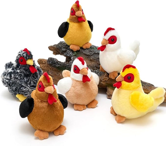 Tezituor Set of 6 Chicken Plush Toys, 6 inch Soft Stuffed Chickens Bulk in Assorted Colors, Cute Farm Animal Plush Set, Ideal for Kids, Gifts & Nursery Decor