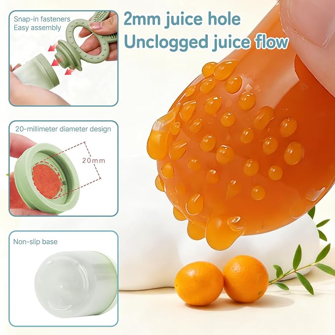 Baby Fruit Feeder Pacifier 2 Pack, Cute Bunny Silicone Food Feeder for Babies 4M+, BPA-Free Infant Teether for Fresh Fruit, Puree & Frozen Breastmilk, 4 Pouches