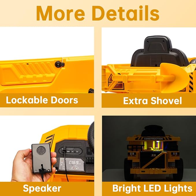 12V Ride On Dump Truck Kids Ride On Car for Kids, Battery Powered Electric Car with Remote Control, Electric Dump Bed, Wear-Resistant Tires, 4 Wheels Tractor Ride On Toys, Yellow