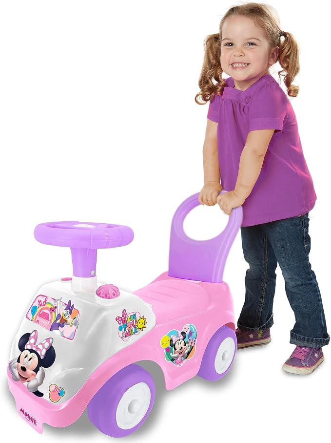 Kiddieland Disney Minnie Mouse Lights & Sounds Ride-On Push Car, Foot-to-Floor Toddler Toy with Interactive Dashboard, Ages 12–36 Months, 55 lb Limit