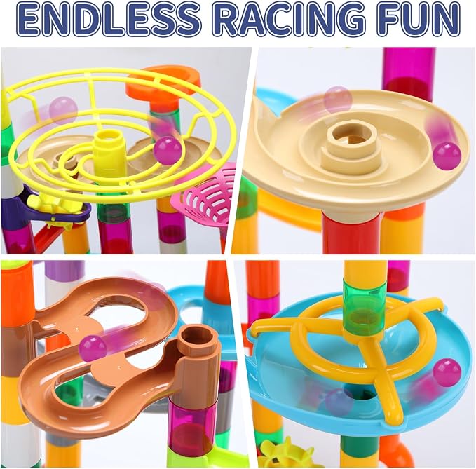 EagleStone 150PCS Marble Run STEM Maze Building Toy Race Track Set | 90 Track Pieces With 30 Glow In The Dark Marbles, Marble Maze Building Toy For Kids Ages 3-12, Educational Gift Boys Girls