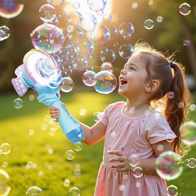 Bubble Wands for Kids Age 4-8: Windmill Light Up Automatic Bubble Machine Rechargeable with 2 Bubble Solution Outdoor Party Birthday Toys for Toddlers, Gift for 3 4 5 6 7 8 Year Old Girls Blue