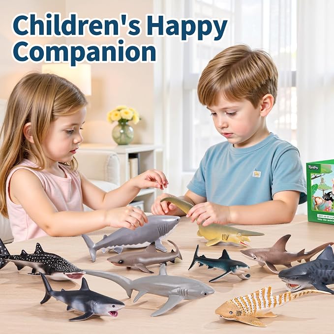 10PCS 5-8" Shark Toys for Toddlers 3-5 5-7, Sea Ocean Animals Bath Toys for Kids Age 3 4 5 6 7 8, Shark Figurines Cake Toppers, Birthday Party Favors & Gifts for Kids Ages 3 4 5 6 7 8