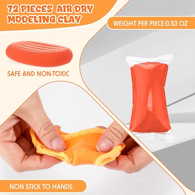 VioraWhite 72 Pcs 38oz Air Dry Clay Bulk Modeling Magic Ultra Lightweight Foam Modeling Clay for Kids Adults DIY Gifts Party Arts Crafts and School Project Supplies(Orange)