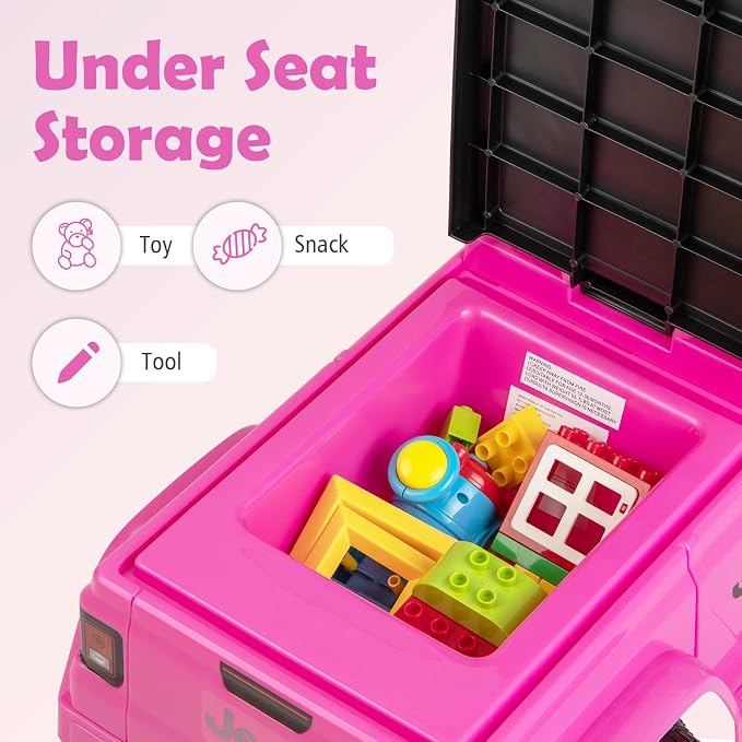 INFANS Kids Ride On Push Car, Licensed Jeep Foot-to-Floor Sliding Toddler Toy with Engine Sound, Horn, Under Seat Storage, Baby Walking Racer Gift for Boys Girls Age 1.5-3 (Pink)