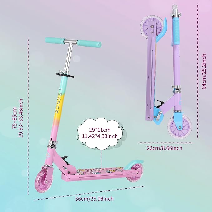 Scooters for Kids with Light-Up Wheels, Stem and Deck, Lightweight Foldable, 3 Adjustable Height Scooters for Kids 8-12
