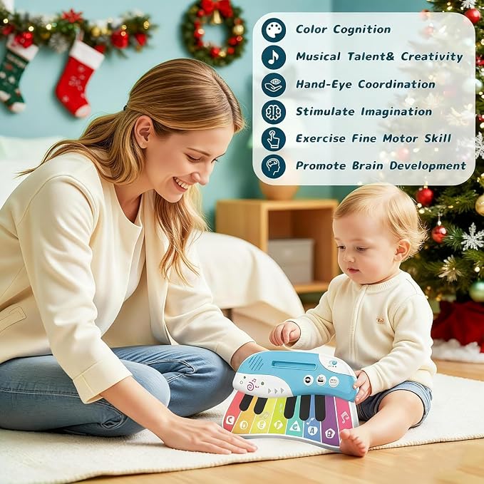 Baby Piano Keyboard Toy for Toddlers, Touch Sensor Toddler Piano for Toddlers 1-3 Baby Musical Toy w/ 3 Modes, 12 melodies, Letter Key A-G, Music Cards, Birthday Christmas for 1-4 Year Old