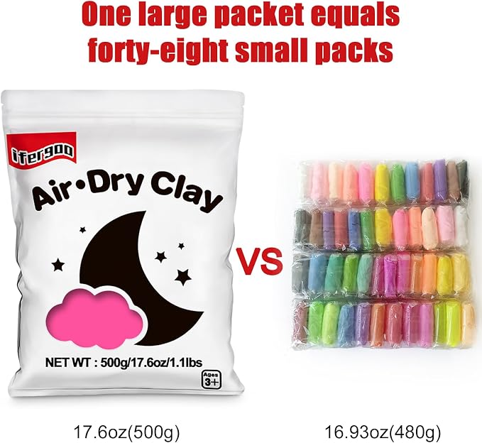 ifergoo Pink Air Dry Clay - Moldable Cosplay, DIY Creative Modeling Clay for School Arts & Craft Project, Fake Bake, Slime Supplies, Super Light Magic Foam Molding Clay, Soft, No-Sticky, 1.1LBS/500G