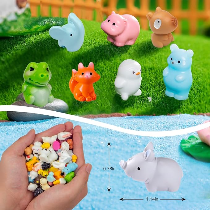 55 Pcs Mini Resin Animal Figurines, Tiny Animals Desk Pets & Miniature Figures for Fairy Garden, Dollhouse, Aquarium and DIY Crafts,Mini Figures to Hide